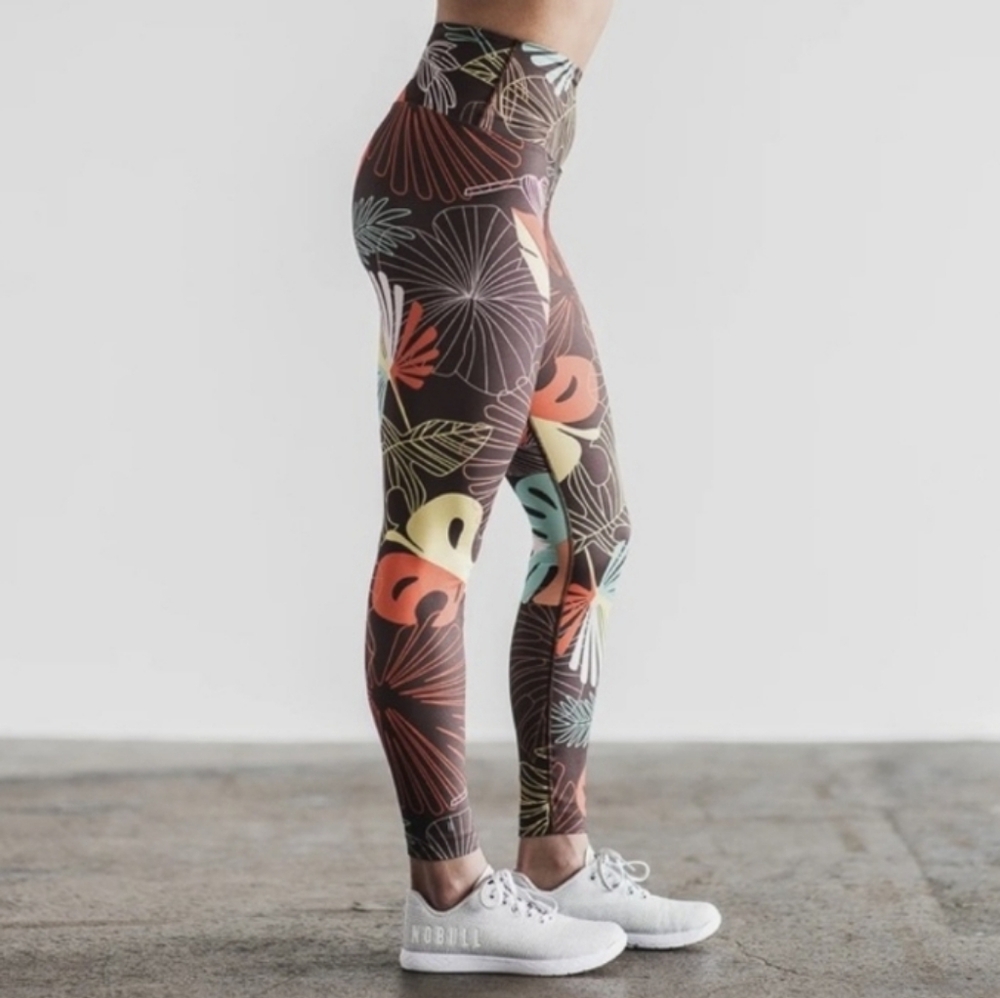 Nobull High-Waist Tropical Print Leggings in Brown